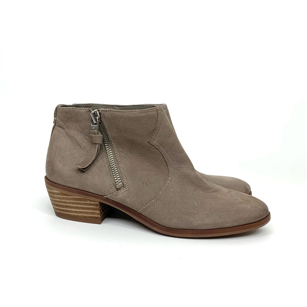 Sam Edelman Gray Taupe Leather Round Toe Western Bootie With Zipper Ankle Size 6